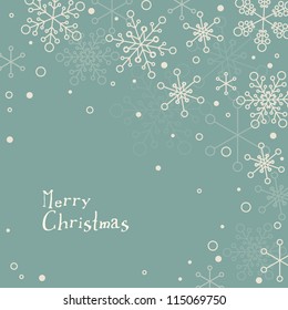 Retro Simple Christmas Card With White Snowflakes On Blue Background