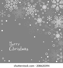 Retro simple Christmas card with white snowflakes on a gray background