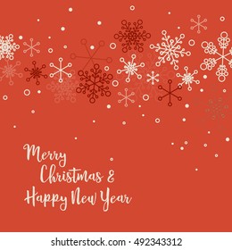 Retro simple Christmas card with white snowflakes on red background