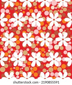 Flores de margarita retro simples con puntos coloridos Fondo de moda Colores de moda de moda sin marea Vector de patrón minimalista Diseño sencillo tonos marrones rojos