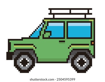 Retro and simple pixel art of an automobile drawn in 8-bit, illustration of a recreational vehicle.