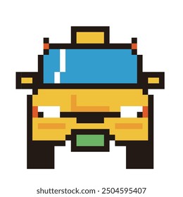 Retro and simple pixel art of automobile drawn in 8-bit, passenger car, taxi illustration, working car.