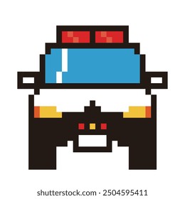 Retro and simple pixel art of automobile drawn in 8-bit, police car. Police, working car