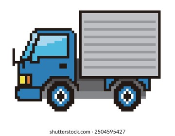 Retro and simple pixel art of automobile drawn in 8-bit, illustration of a truck. Working vehicle.