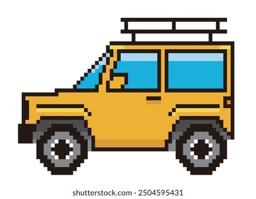 Retro and simple pixel art of an automobile drawn in 8-bit, illustration of a recreational vehicle.