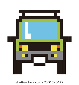 Retro and simple pixel art of an automobile drawn in 8-bit, illustration of a recreational vehicle.