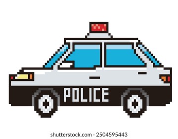 Retro and simple pixel art of automobile drawn in 8-bit, police car. Police, working car