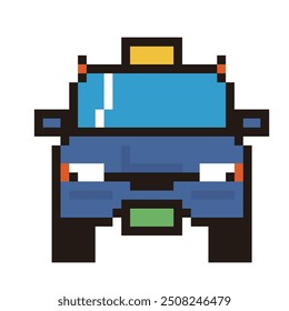 Retro and simple pixel art of automobile drawn in 8-bit, passenger car, taxi illustration, working car.