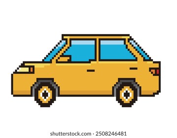 Arte retro y simple del pixel del automóvil dibujado en 8 bits, coche de pasajeros, ilustración del sedán.