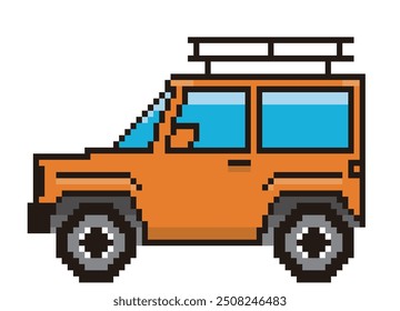 Retro and simple pixel art of an automobile drawn in 8-bit, illustration of a recreational vehicle.