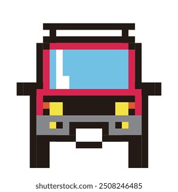 Retro and simple pixel art of an automobile drawn in 8-bit, illustration of a recreational vehicle.