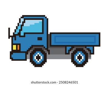 Retro and simple pixel art of automobile drawn in 8-bit, illustration of a truck. Working vehicle.