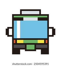 Retro and simple pixel art of automobiles drawn in 8-bit, route bus. Working car.