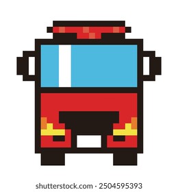 Retro and simple pixel art of automobiles drawn in 8-bit, illustration of a fire truck, working car.