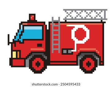 Retro and simple pixel art of automobiles drawn in 8-bit, illustration of a fire truck, working car.