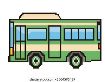 Retro and simple pixel art of automobiles drawn in 8-bit, illustration of a city bus. Working car.