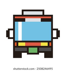 Retro and simple pixel art of automobiles drawn in 8-bit, route bus. Working car.