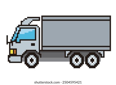 Retro and simple pixel art of a car drawn in 8-bit, illustration of a large truck. Working vehicle.