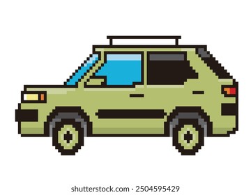 Retro and simple pixel art of a car drawn in 8-bit, illustration of an SUV.