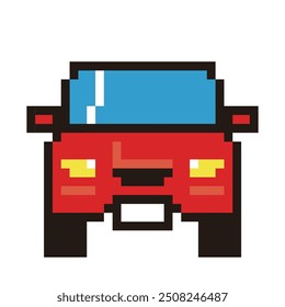 Retro and simple pixel art of a car drawn in 8-bit, illustration of an SUV car.