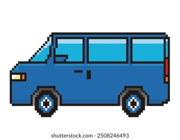 Retro and simple pixel art of a car drawn in 8-bit, illustration of a minivan.