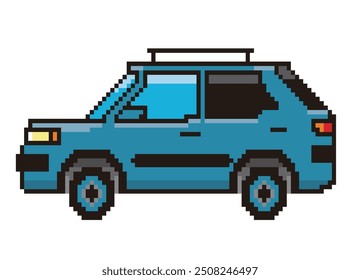 Retro y simple pixel art de un coche dibujado en 8 bits, ilustración de un SUV.