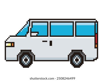 Retro and simple pixel art of a car drawn in 8-bit, illustration of a minivan.