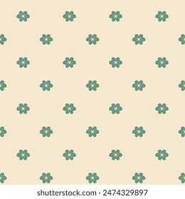 Retro schlichte kleine Blumen nahtlose Muster. Blumen endloser Hintergrund. Grüne Blumenziegel. Wilde Blumen botanische Wiederholungsabdeckung. Vektorgrafik flache handgezeichnete Illustration.