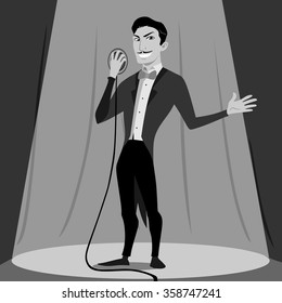 Retro Singer Monochrome Vector Illustration