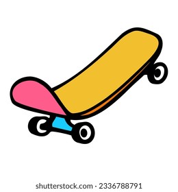 Retro skate isolated on white background, vector doodle 80s, 90s styled illustration. Old fashioned  sport item for  flyer, poster, cover design.