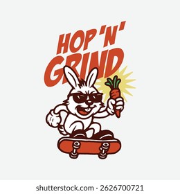 Retro Skateboarding Bunny Mascot with Carrot