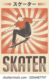 Retro Skater Skateboard Skateboarding Poster. Translation: "Skater."