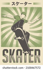 Retro Skater Skateboard Skateboarding Poster. Translation: "Skater."