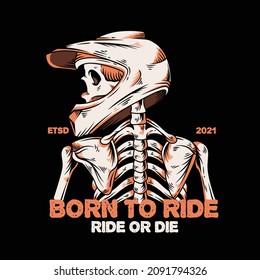 retro skeleton illustration use the motocross helmet