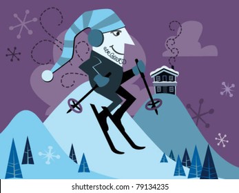 Retro Skier Cartoon