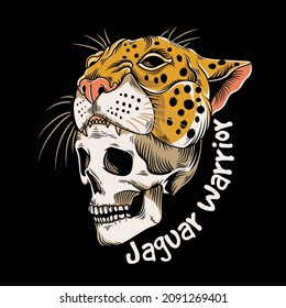 retro skull head with jaguar head illustration