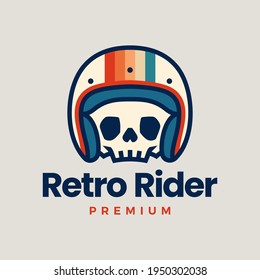 retro skull helmet rider motorcycle club logo vector icon illustration