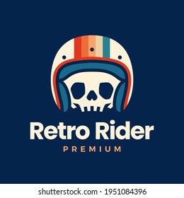 retro skull helmet rider motorcycle club logo vector icon illustration