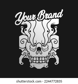 retro skull illustration, retro styled skull illustration that can be applied to t-shirts, stickers, or other media
