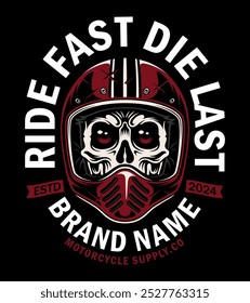 A retro skull logo donning a vintage motorcycle helmet