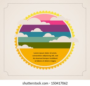 retro sky with clouds and sun.Vector vintage cloudscape infographics 