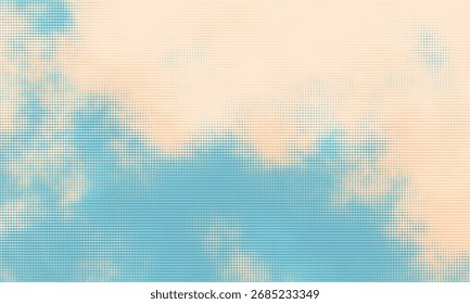 Retro sky pattern. Abstract halftone grunge texture background image. Line art vintage vector background. Blue sky in engraving style.