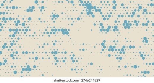 Retro sky pattern on an old paper background. Vintage raster clouds. Modern hexagons.
