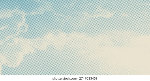 retro sky pattern on old paper texture. raster halftone vintage clouds.