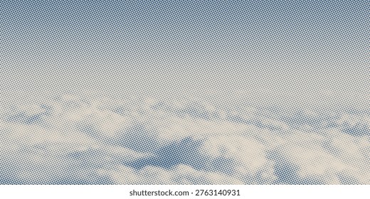 retro sky pattern on old paper texture. raster halftone vintage clouds.