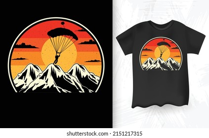 Retro Skydiving Sunset Airplane Skydive Parachute Jump T-Shirt Design