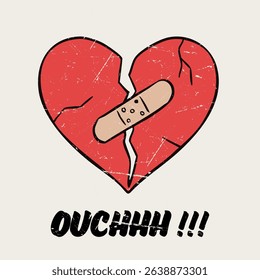 Retro Slogan Graphic with Heart ,Vector, ”OUCHHH !!! ”