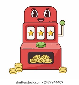 Retro slot machine cartoon character on white background