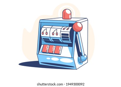 Retro slot machine vector illustration. Games of chance. Casino and jackpot. Winning combination of cherries on display. Gambling addiction concept. Isolated on white background