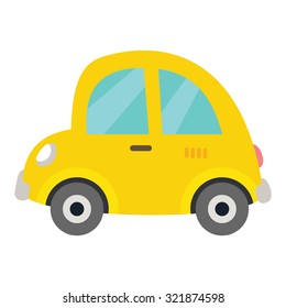 Retro small car icon. Funny vintage yellow car for children puzzle design. Mobile game style outline cartoon vector eps 10 illustration on white background. Baby's first year book illustration.